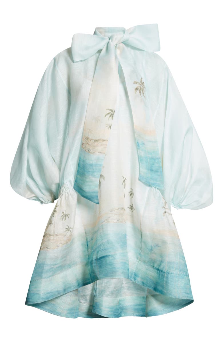 Seascape Print Long Sleeve Organza Minidress