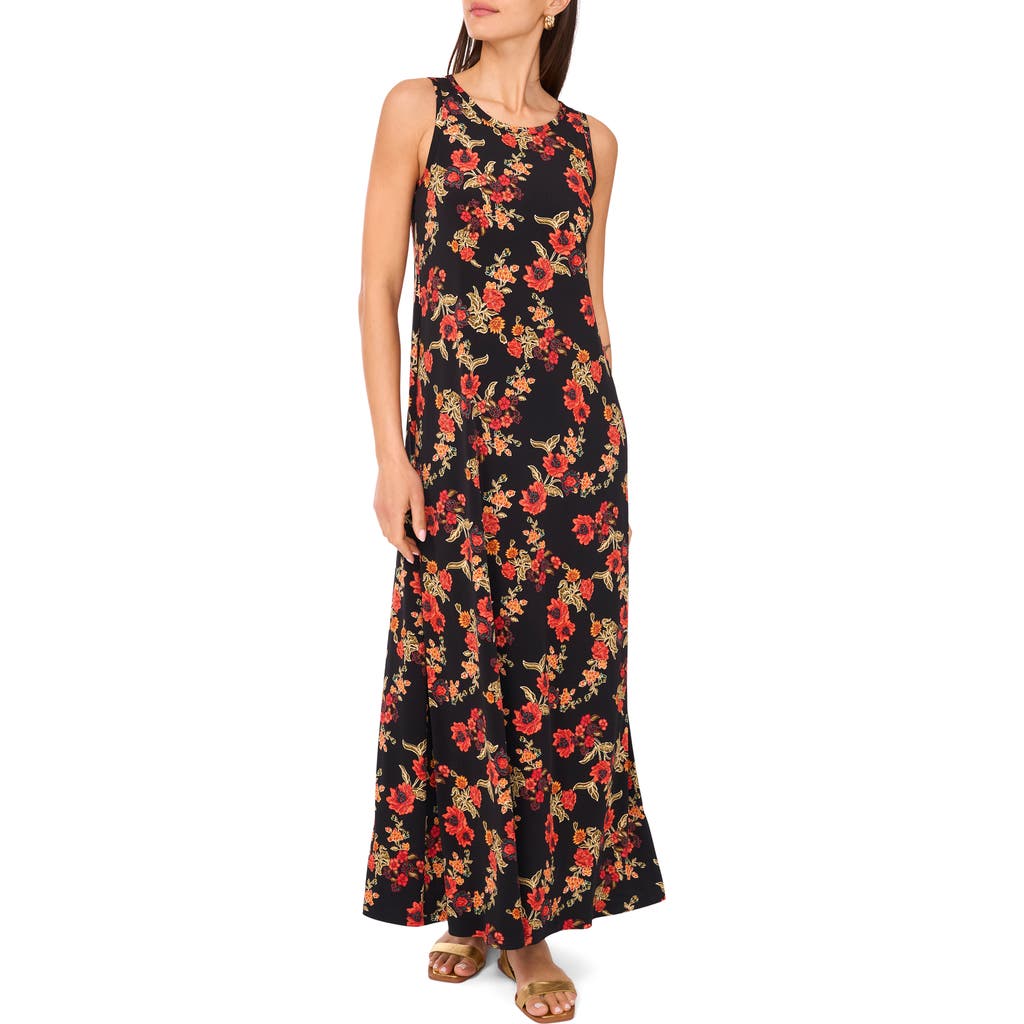 Vince Camuto Floral Sleeveless Jersey Maxi Dress In Red