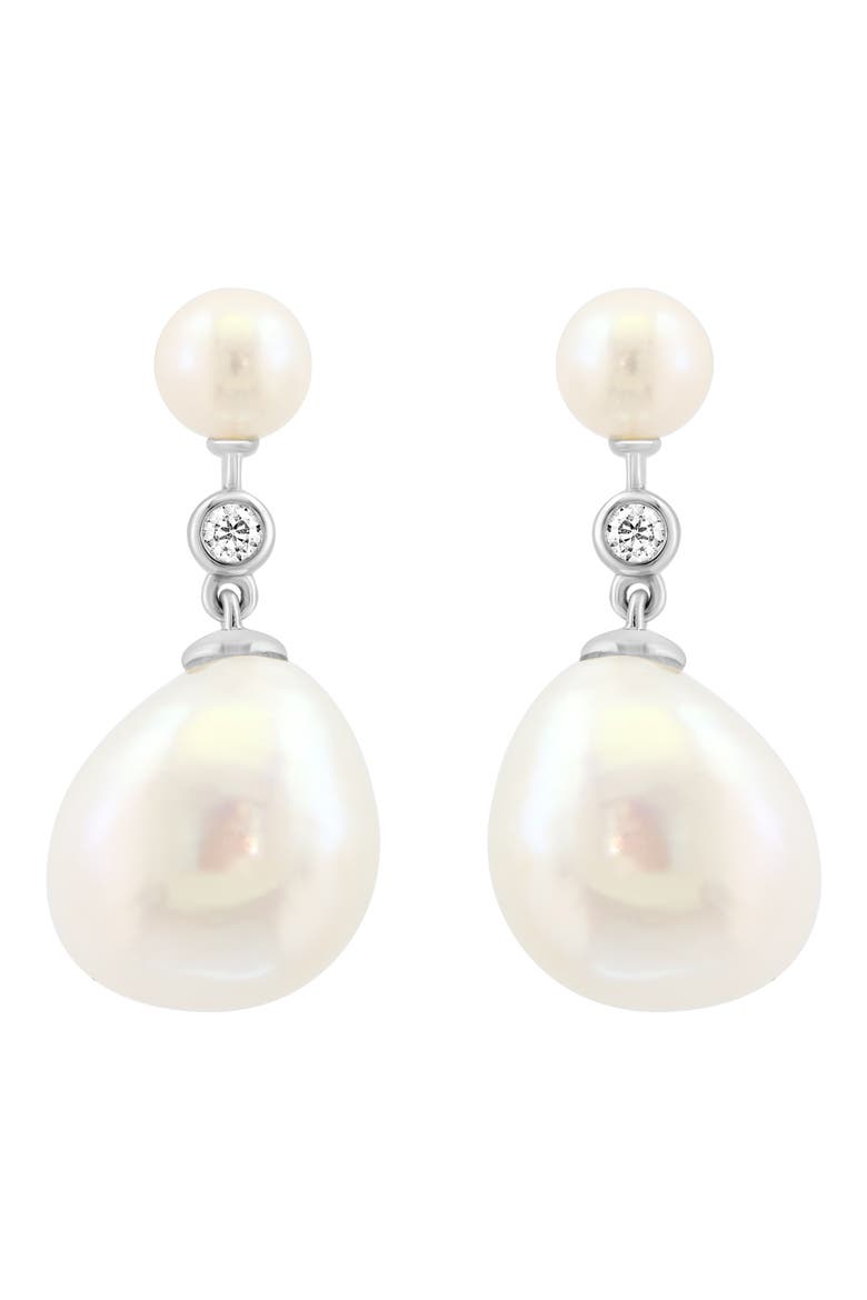 14K White Gold Diamond & Freshwater Pearl Drop Earrings, Alternate, color, WHITE