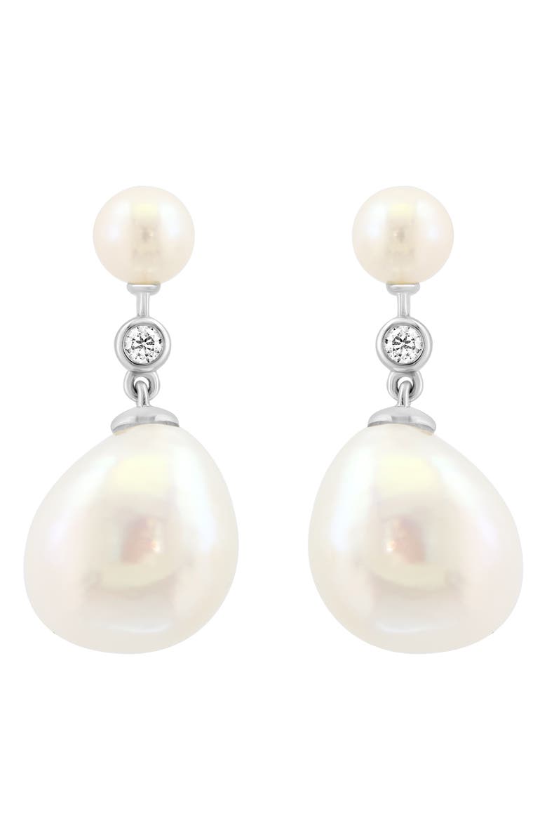 EFFY 14K White Gold Diamond & Freshwater Pearl Drop Earrings, Alternate, color, White