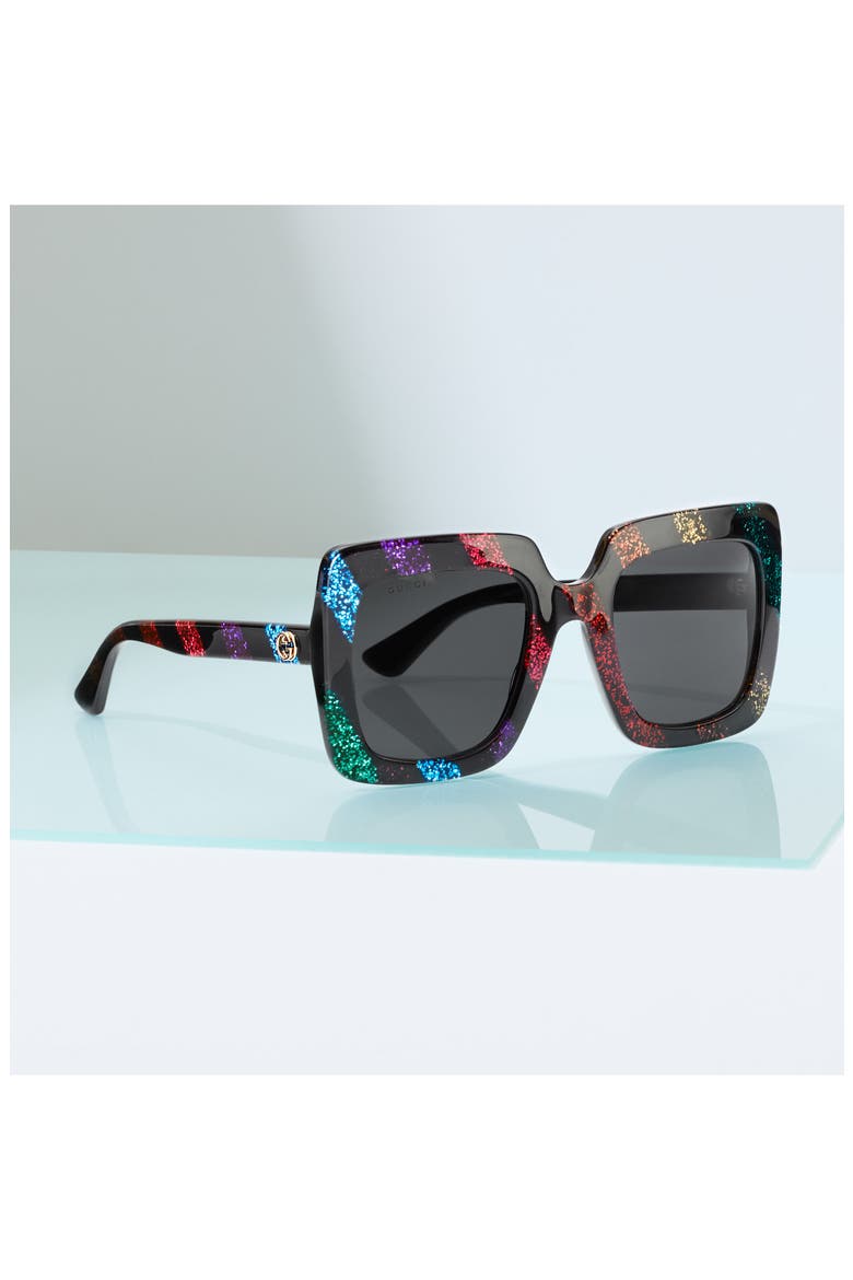 53mm Glitter Stripe Square Sunglasses, Alternate, color, IVORY/ MULTICOLOR