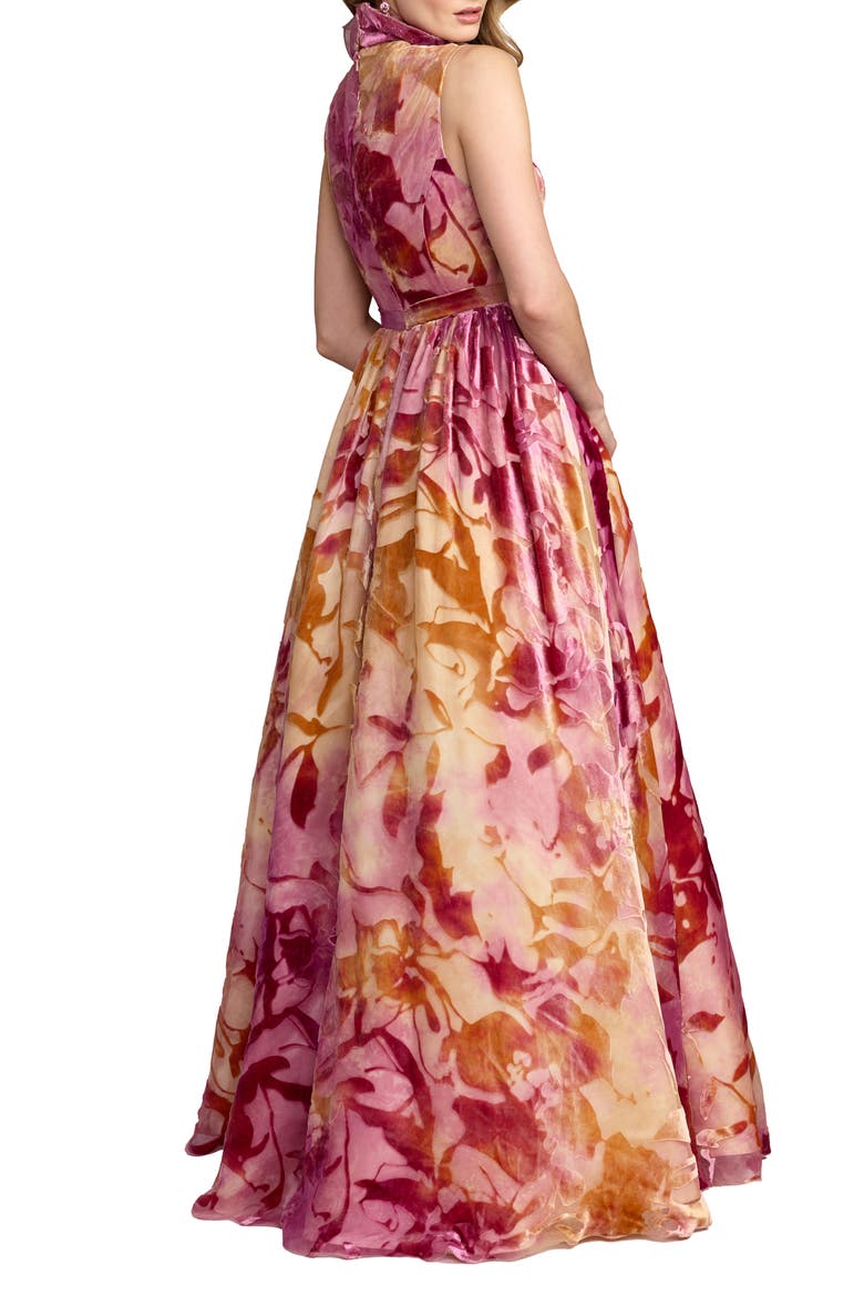 Burnout Organza Ruffle V Neck Detail Ballgown, Alternate, color, Orchid Multi