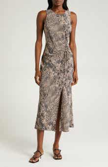 Rails Gabriella Animal Print Ruched Midi Dress
