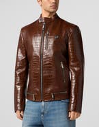 PHILIPP PLEIN Leather Moto Jacket Cocco Men
