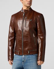 PHILIPP PLEIN Leather Moto Jacket Cocco Men