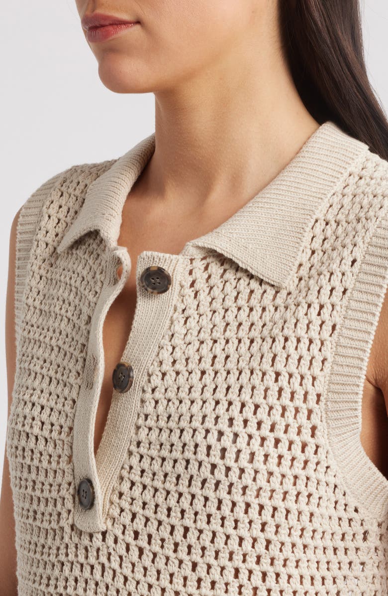 FRAME Openwork Sleeveless Polo Sweater, Alternate, color, Taupe