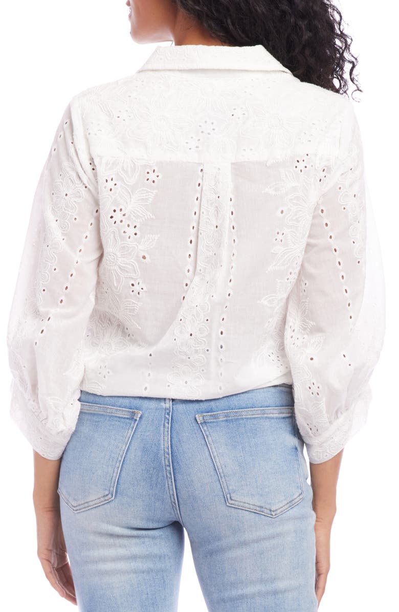 Karen Kane Embroidered Eyelet Tie Front Cotton Shirt, Alternate, color,