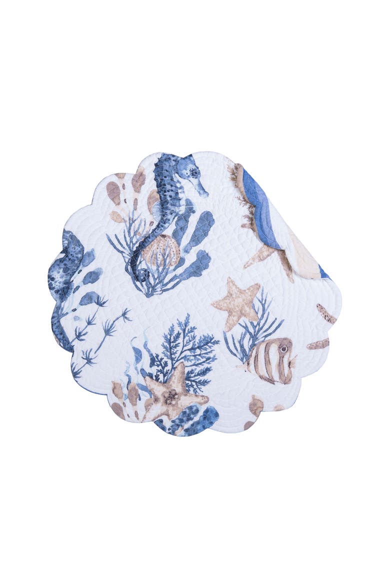 Seahorse Sands Reversible Machine Washable Scallop Quilt Round Placemats Set of 6, Alternate, color, Gold