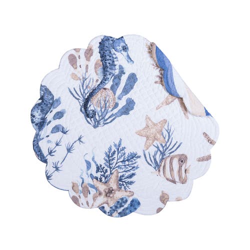 C & F Home C&f Home Seahorse Sands Reversible Machine Washable Scallop Quilt Round Placemats Set Of 6 In Gold