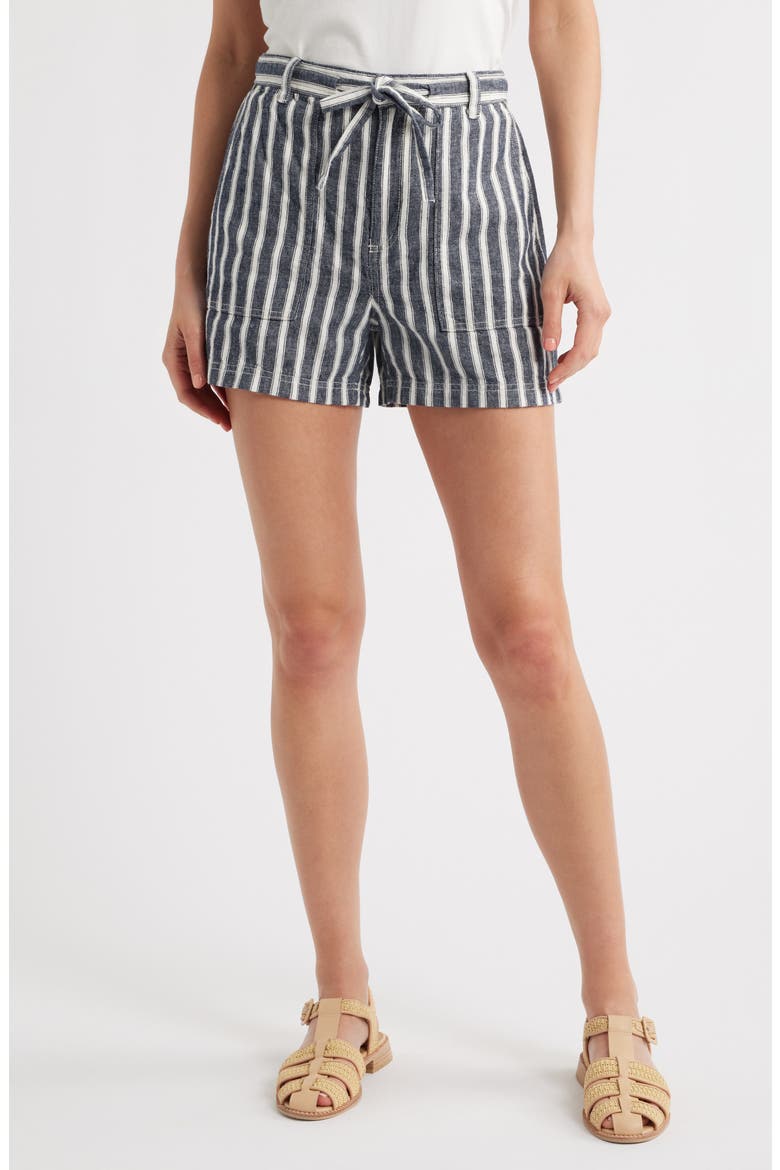 Stripe Pull-On Linen & Cotton Shorts, Main, color, STRIPE TWILL