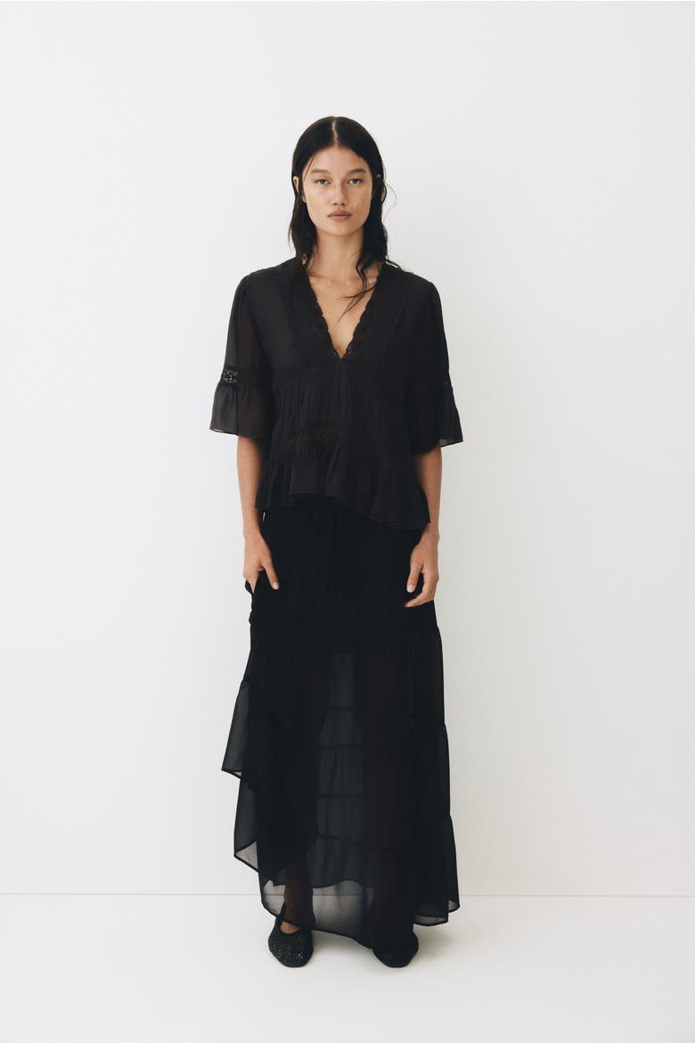Tiered Maxi Skirt, Alternate, color, Black