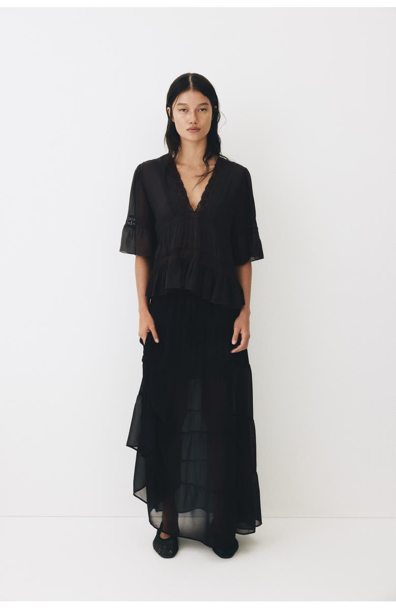 H&M Tiered Maxi Skirt, Alternate, color, Black