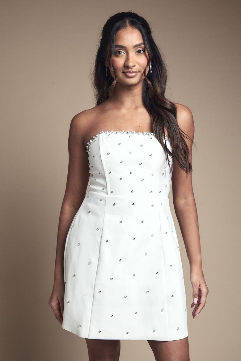 Hotfix Diamante Bridal Mini Dress, Alternate, color, Ivory
