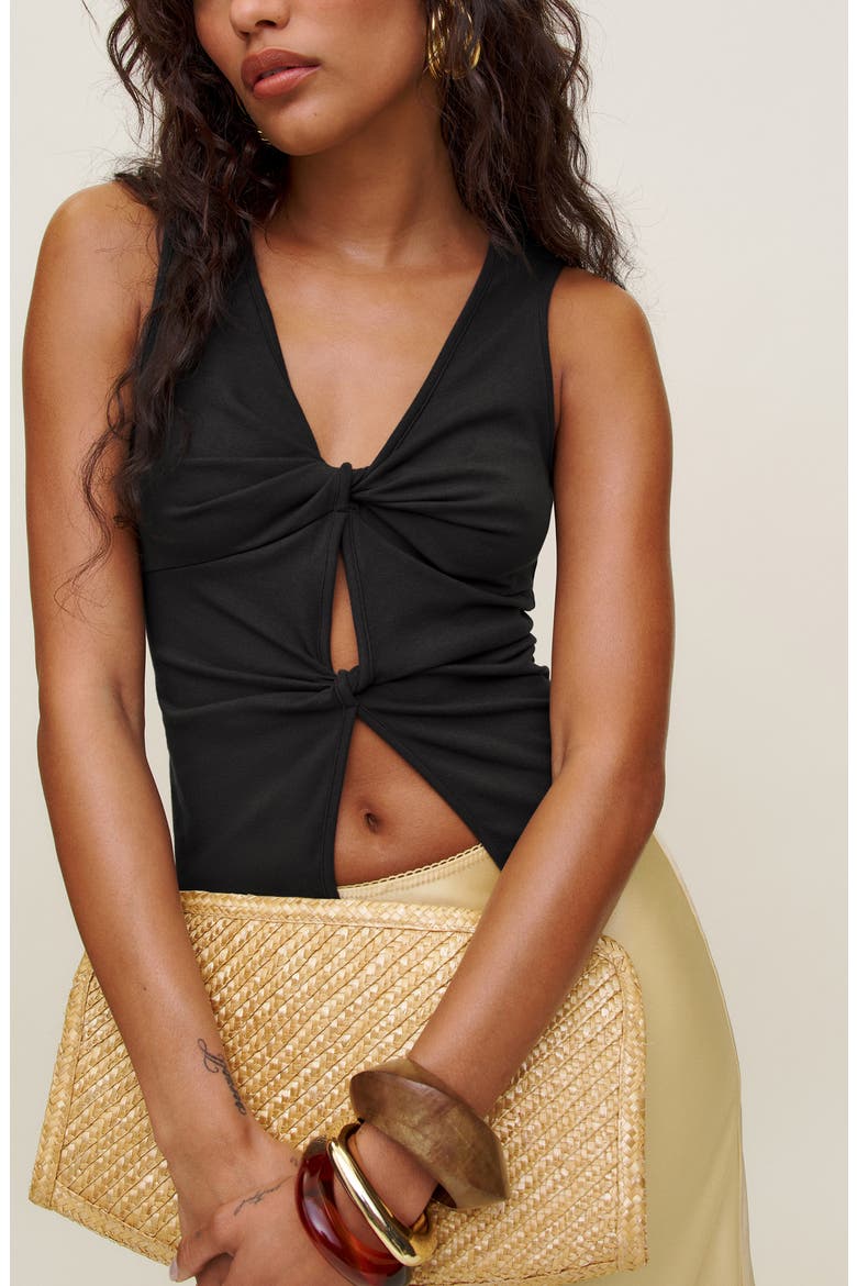Tefi Twist Cutout Stretch Organic Cotton Tank, Alternate, color, BLACK