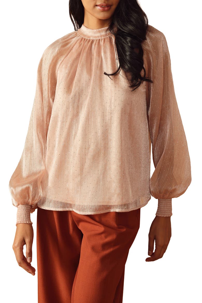Embellished Long Sleeve Top, Main, color, ROSE