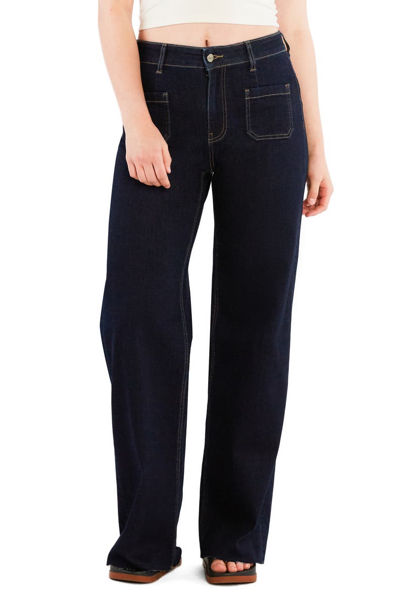 Patch Pocket Raw Hem Wide Leg Jeans, Main, color, DARK INDIGO