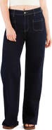 HINT OF BLU Patch Pocket Raw Hem Wide Leg Jeans