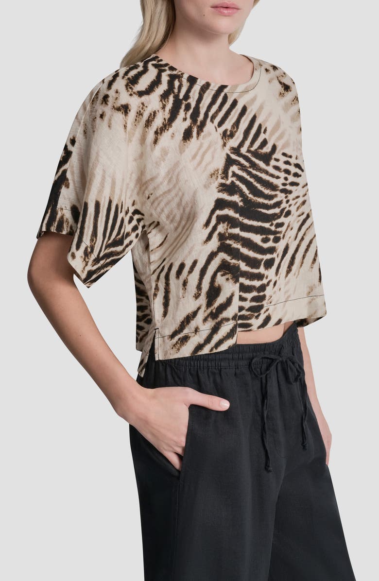 DKNY Pattern Boxy Linen Top, Alternate, color, Brushed Sandbed