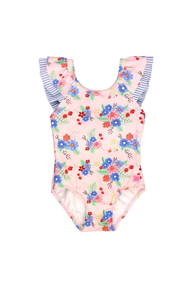 Girls V-Back UPF50+ One Piece, Main, color, Coastal Breeze Floral