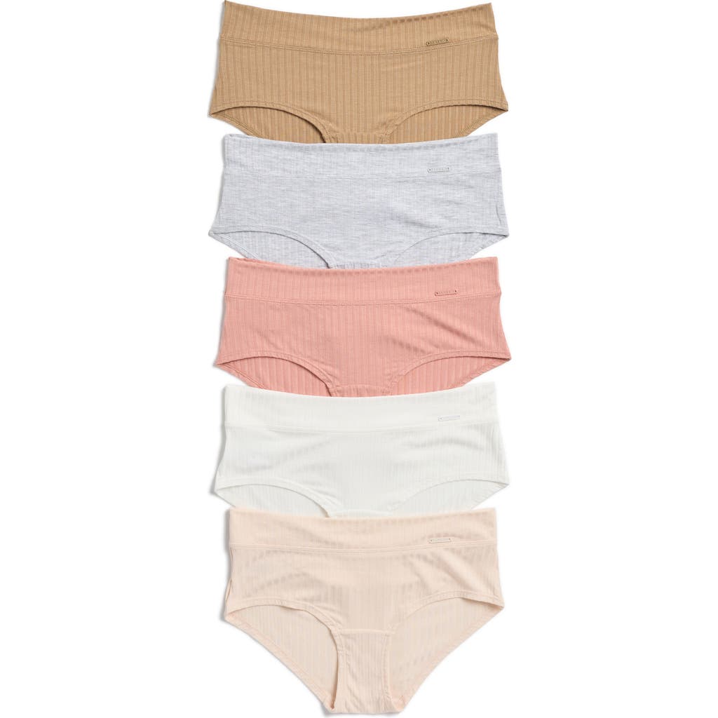 Danskin Assorted 5-pack Ribbed Hipster Briefs In Cameo/salt/gold