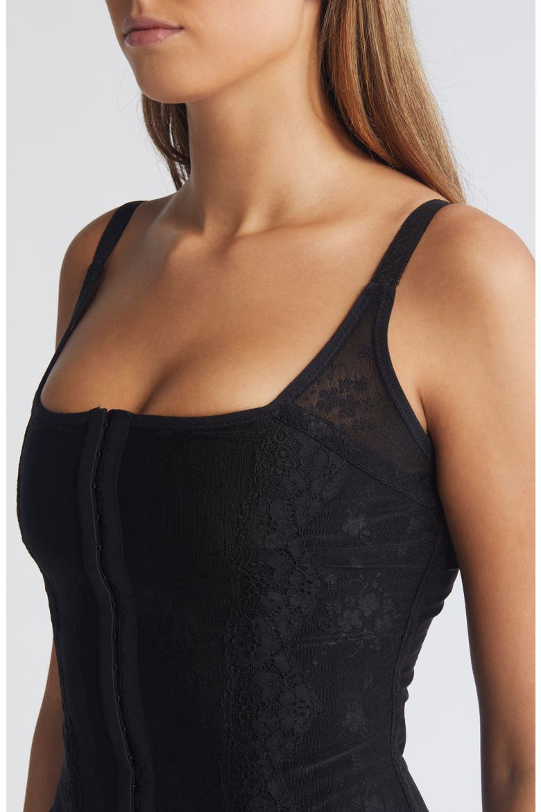 Lace Trim Corset Top, Alternate, color, BLACK