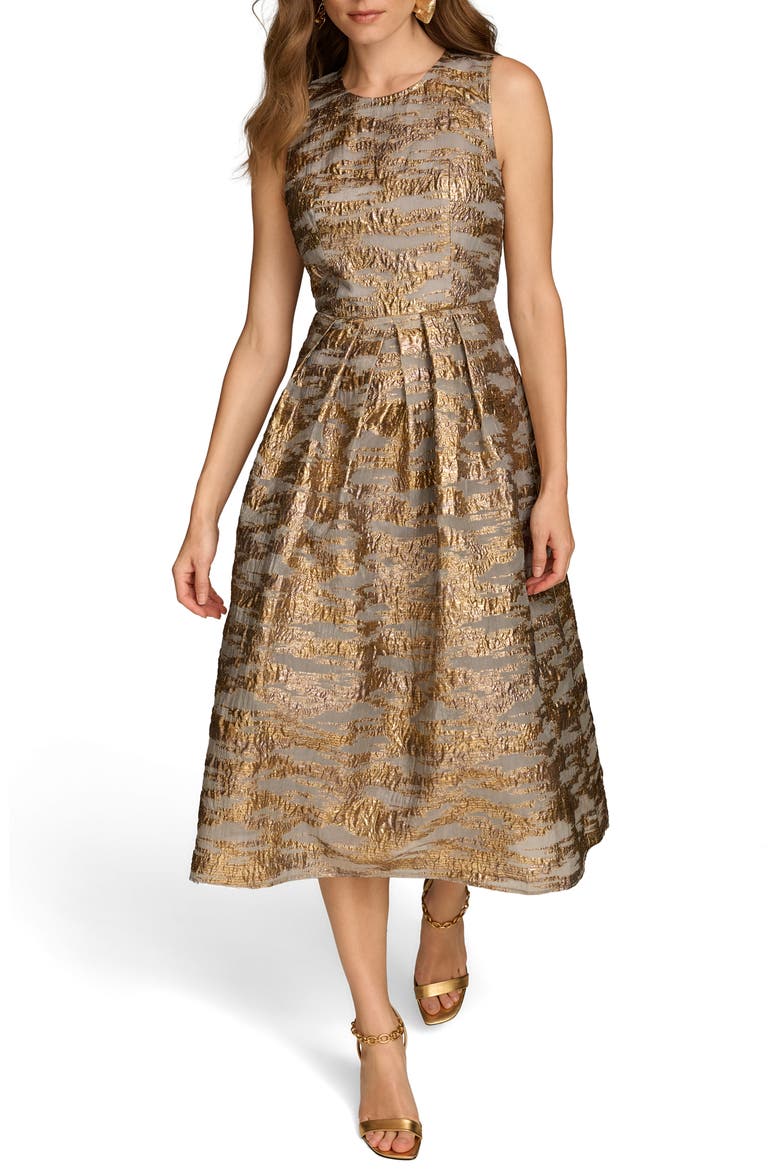 Metallic Jacquard Cocktail Midi Dress, Main, color, GILDED