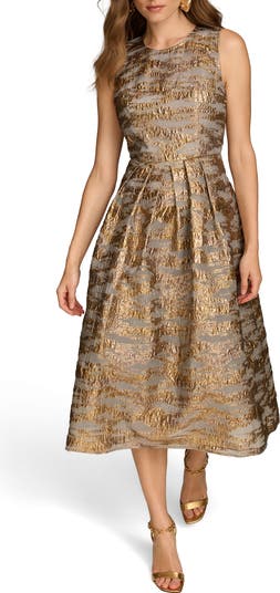 Donna Karan New York Metallic Jacquard Cocktail Midi Dress