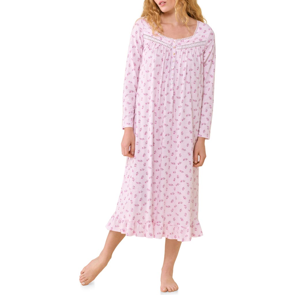 Eileen West Floral Lace Trim Cotton Nightgown in Pink Flr at Nordstrom, Size X-Large