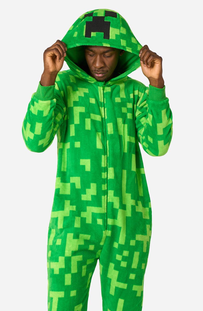OppoSuits Creeper Minecraft<sup>™</sup> Long Sleeve Hooded Fleece Jumpsuit, Alternate, color, Green
