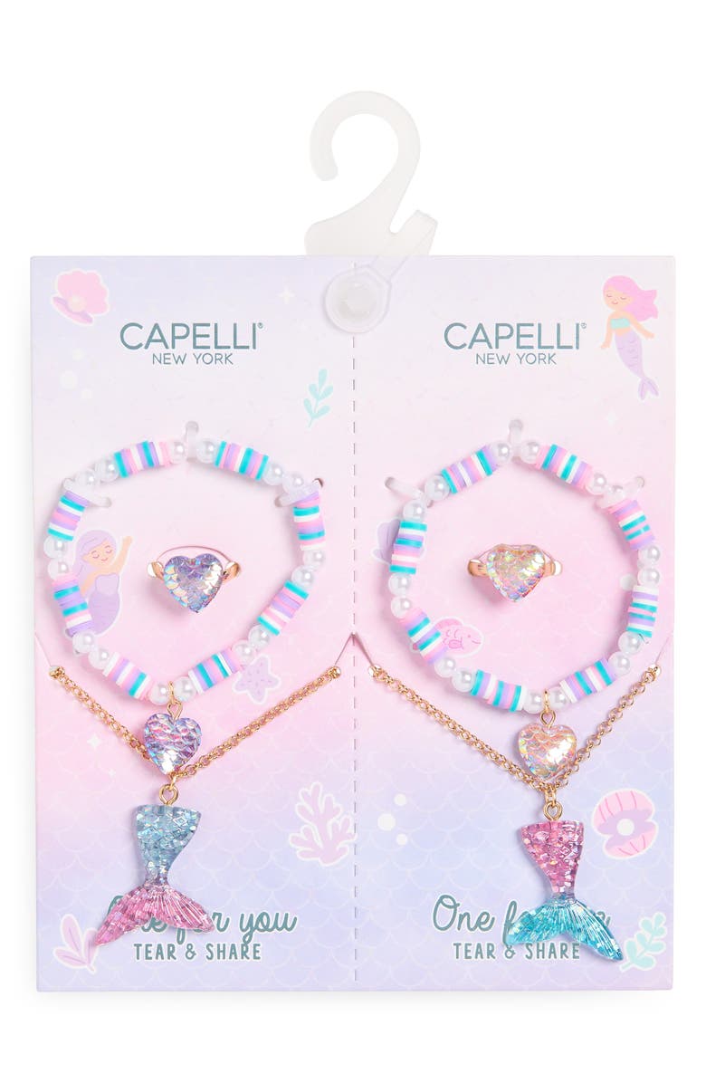 Capelli New York Kids' Tear & Share 6-Piece Bracelet, Ring & Necklace Set, Main, color, Purple Multi