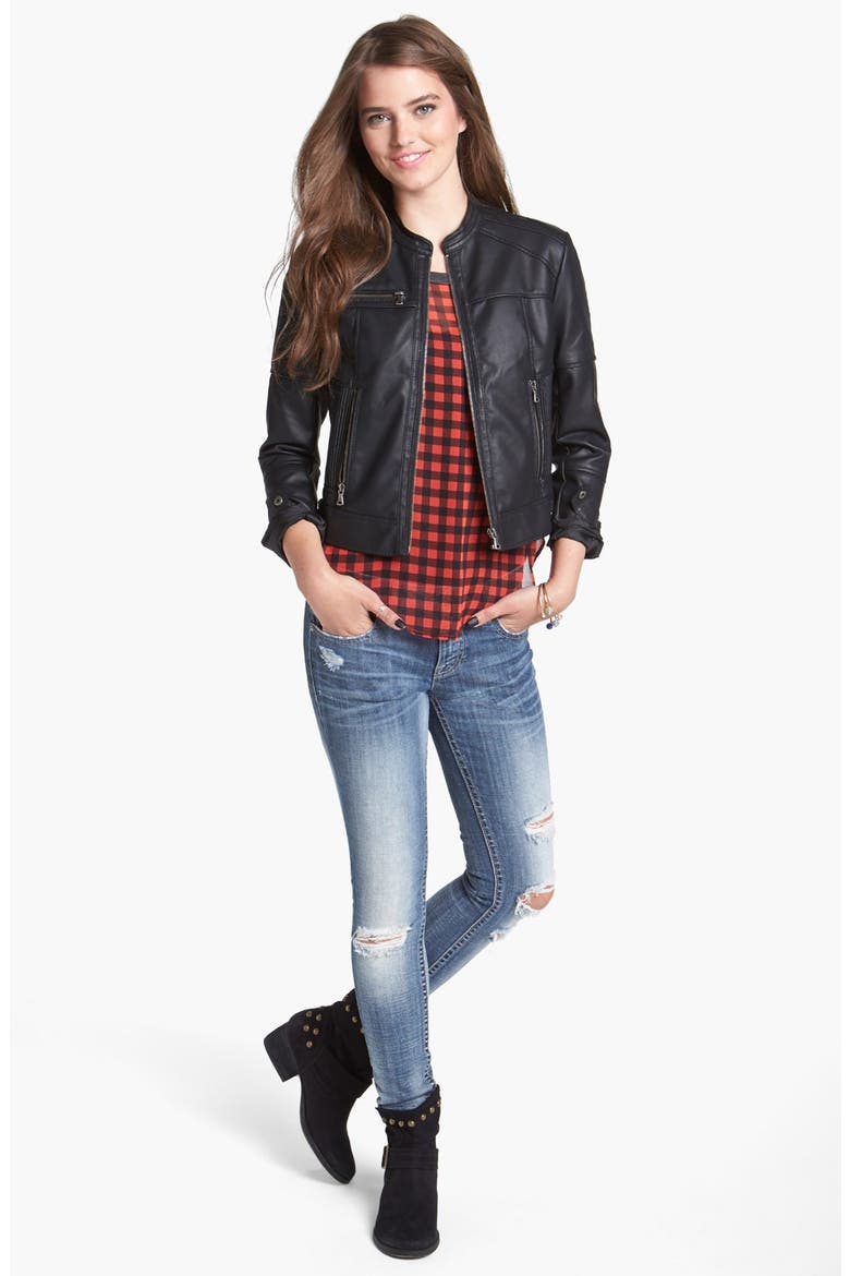 Faux Leather Moto Jacket, Alternate, color, BLACK