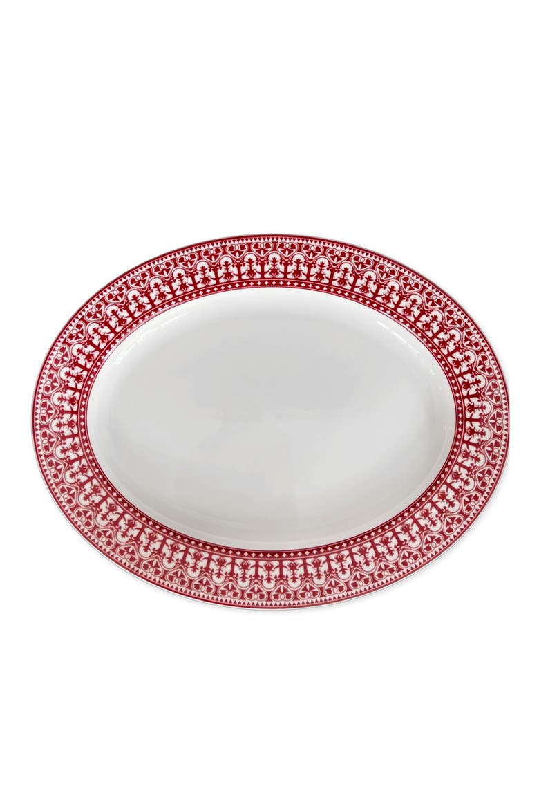 Casablanca Crimson Rimmed Oval Platter - Porcelain, Main, color, RED