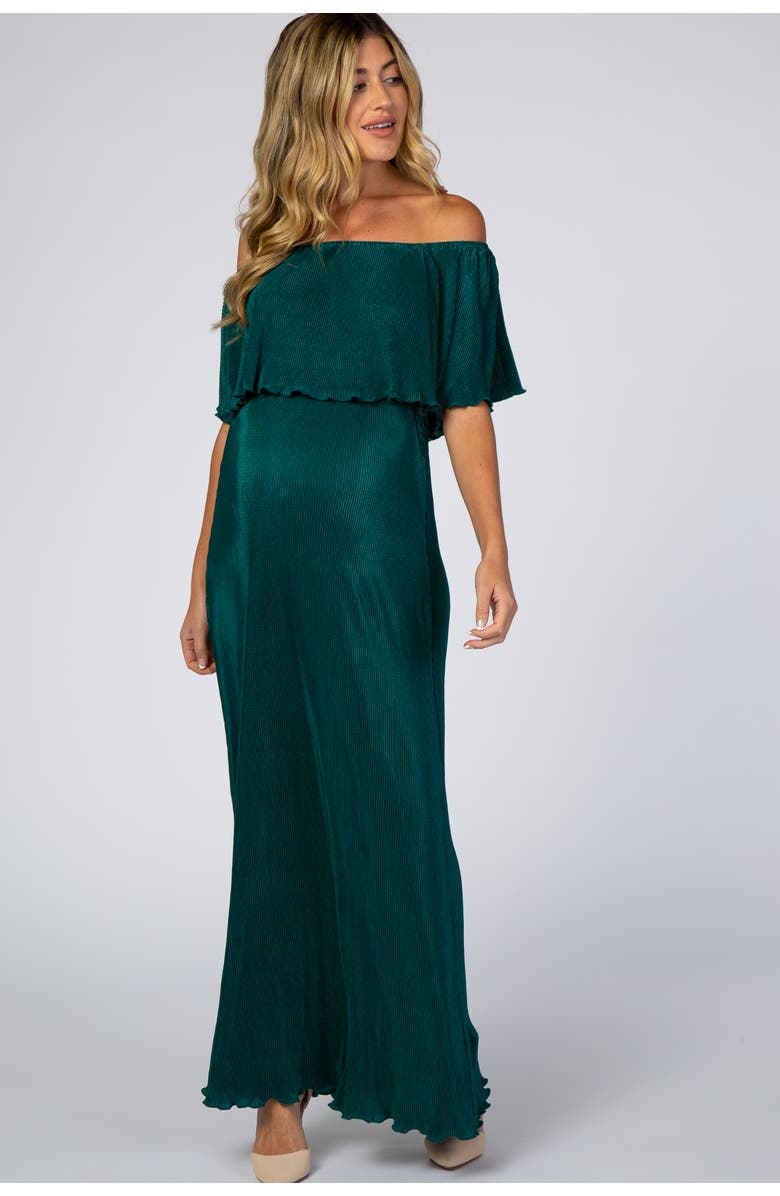 PinkBlush Pleated Ruffle Off Shoulder Maxi Dress, Main, color, 