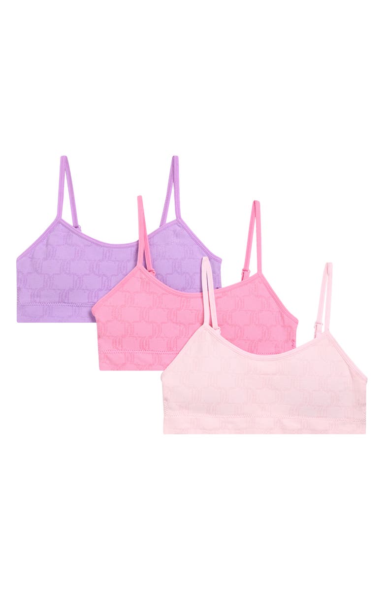 Juicy Couture Kids' Assorted 3-Pack Seamless Jacquard Padded Bralettes, Main, color, Bloom/ Darling Pink/ Orchid