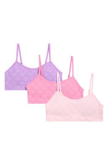 Juicy Couture Kids' Assorted 3-pack Seamless Jacquard Padded Bralettes In Pink