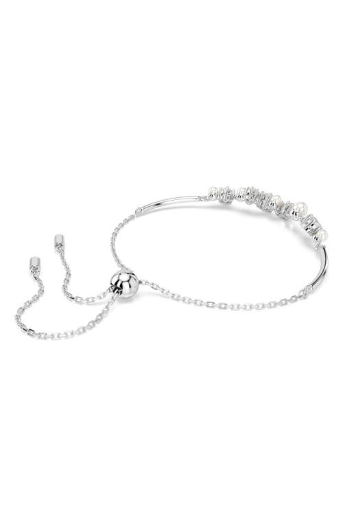 Swarovski Constella Crystal & Faux Pearl Slider Bracelet In White Gold