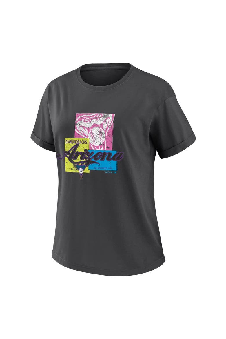 Women's WEAR by Erin Andrews Charcoal Arizona Diamondbacks Domestic Box Color Boyfriend T-Shirt, Alternate, color, Charcoal
