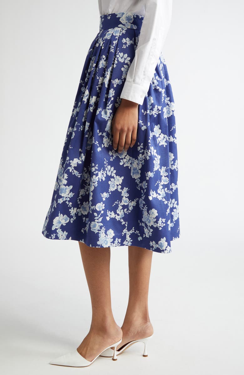 Carolina Herrera Floral Print Pleated Faille Midi Skirt, Alternate, color, Nautilus Multi