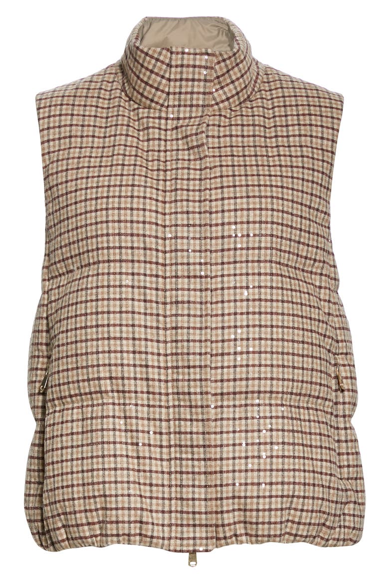 Check Down Quilted Vest, Alternate, color, C003 BEIGE TOBACCO