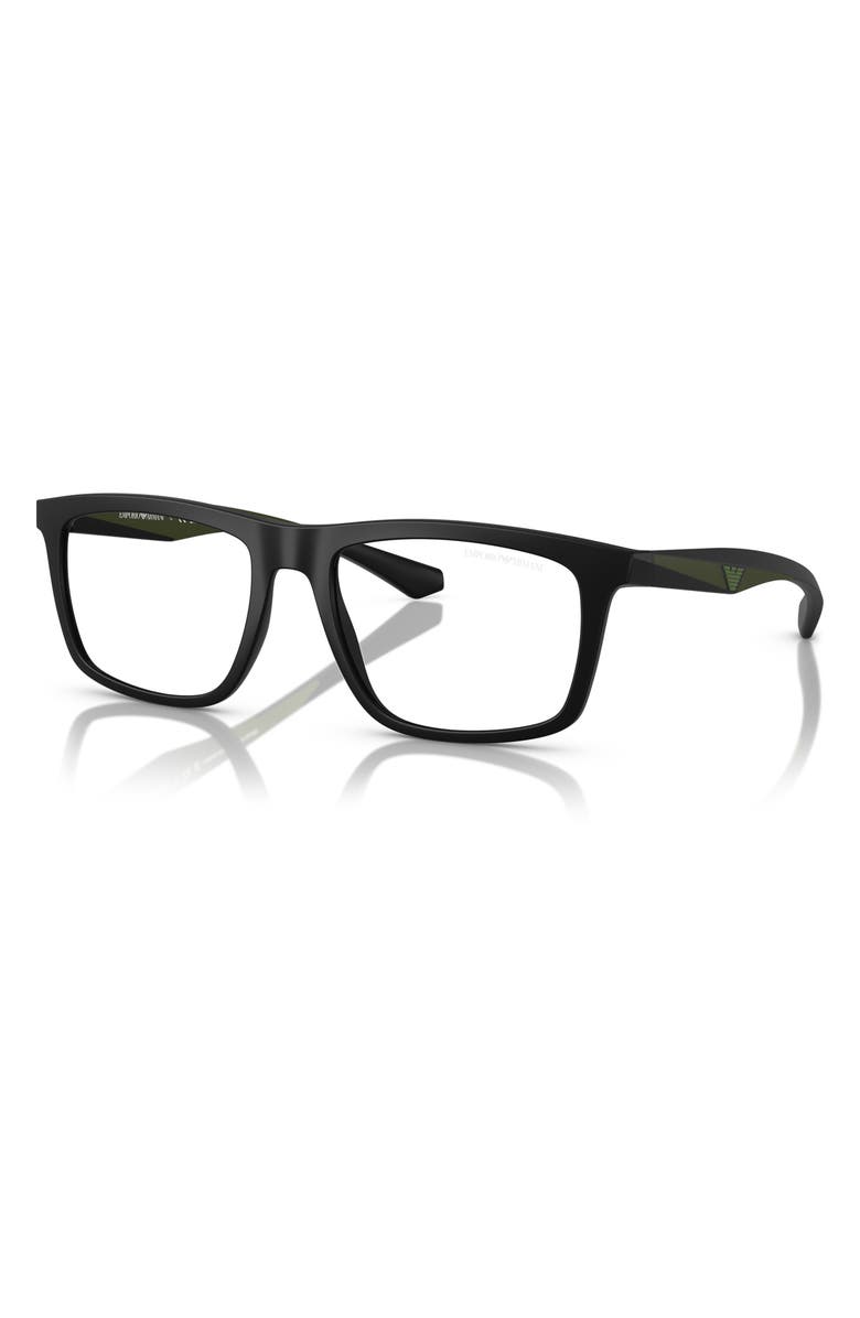 Emporio Armani 55mm Square Optical Glasses, Alternate, color, Matte Black / Clear