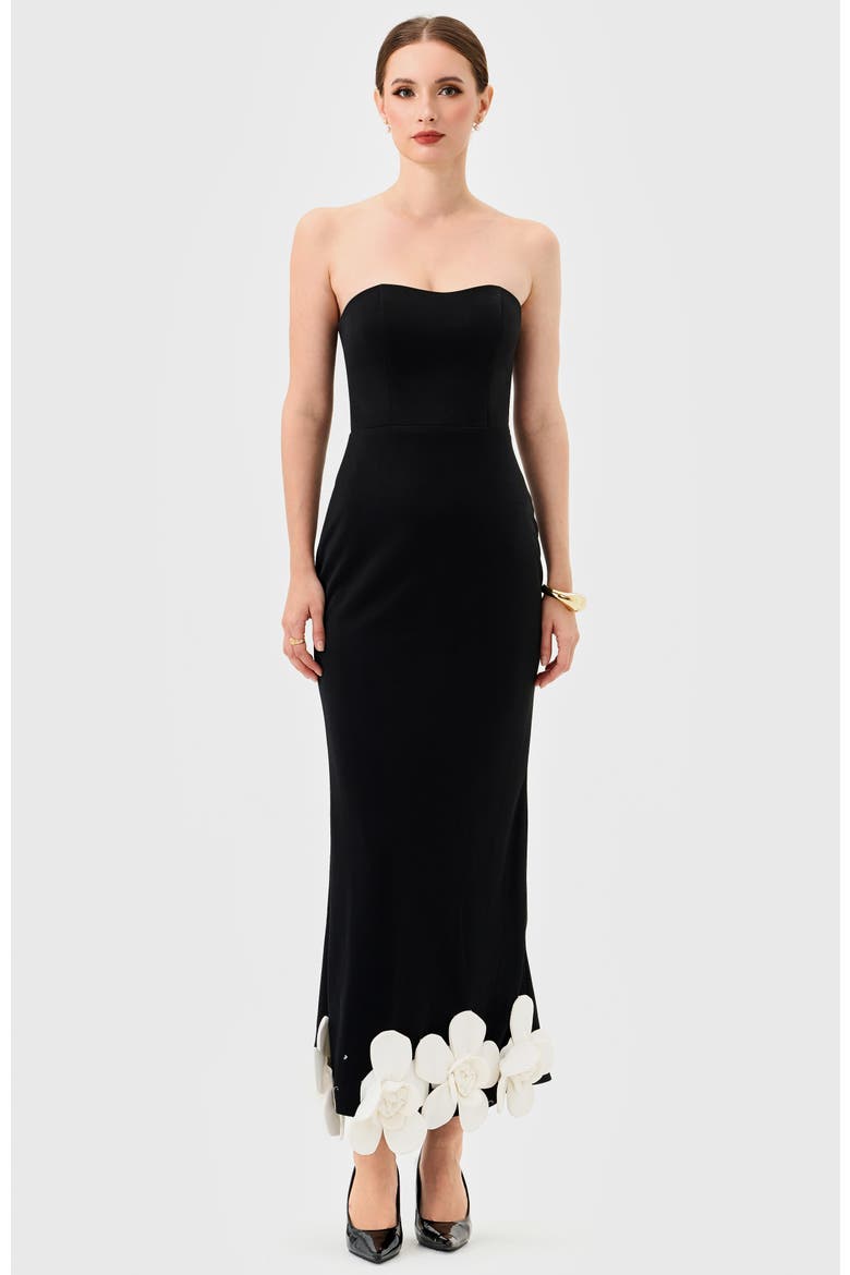 Emiliana Strapless Midaxi, Main, color, BLACK/WHITE FLOWER