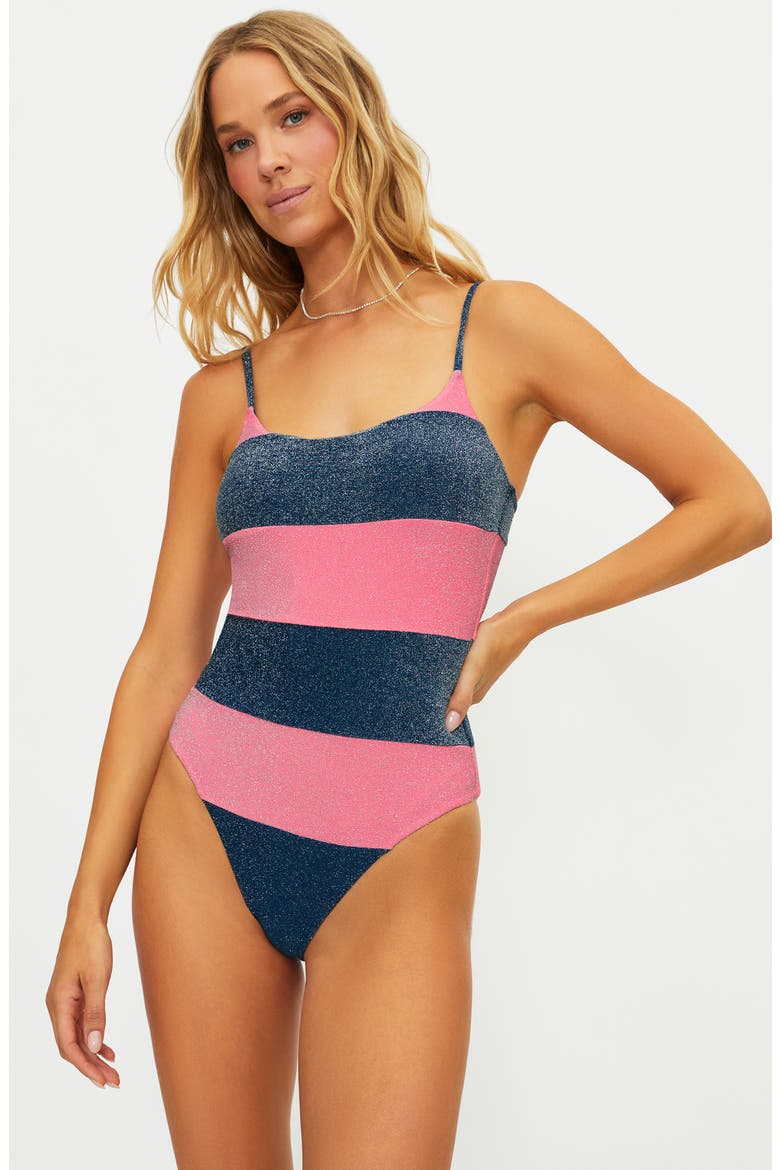 Calista Metallic One-Piece Swimsuit, Alternate, color, SEASHELL SHINE COLORBLOCK