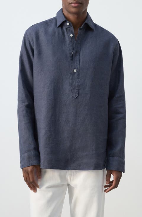 Long Sleeve Linen Polo Shirt