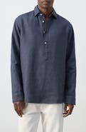 MANGO Long Sleeve Linen Polo Shirt