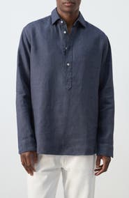 MANGO Long Sleeve Linen Polo Shirt