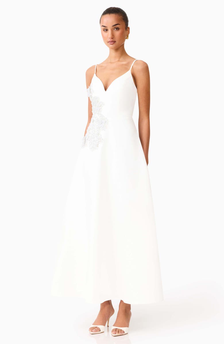 Elliatt Stella Floral Embellished A-Line Gown, Alternate, color, White