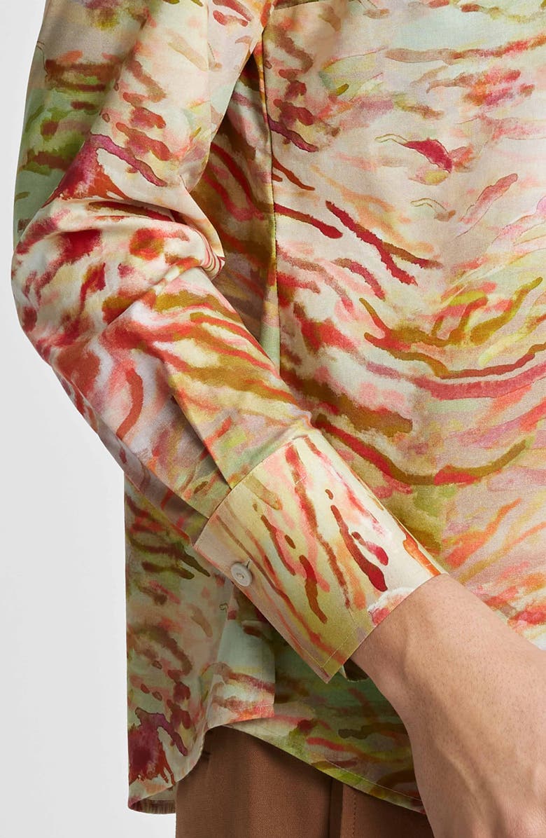 Foxcroft Mary Watercolor Zebra Cotton Button-Up Shirt, Alternate, color, Green Multi