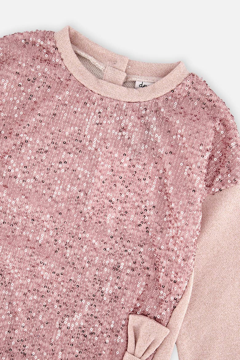 French Terry Sequin Bow Sweatshirt Dress, Alternate, color, Dusty Pink