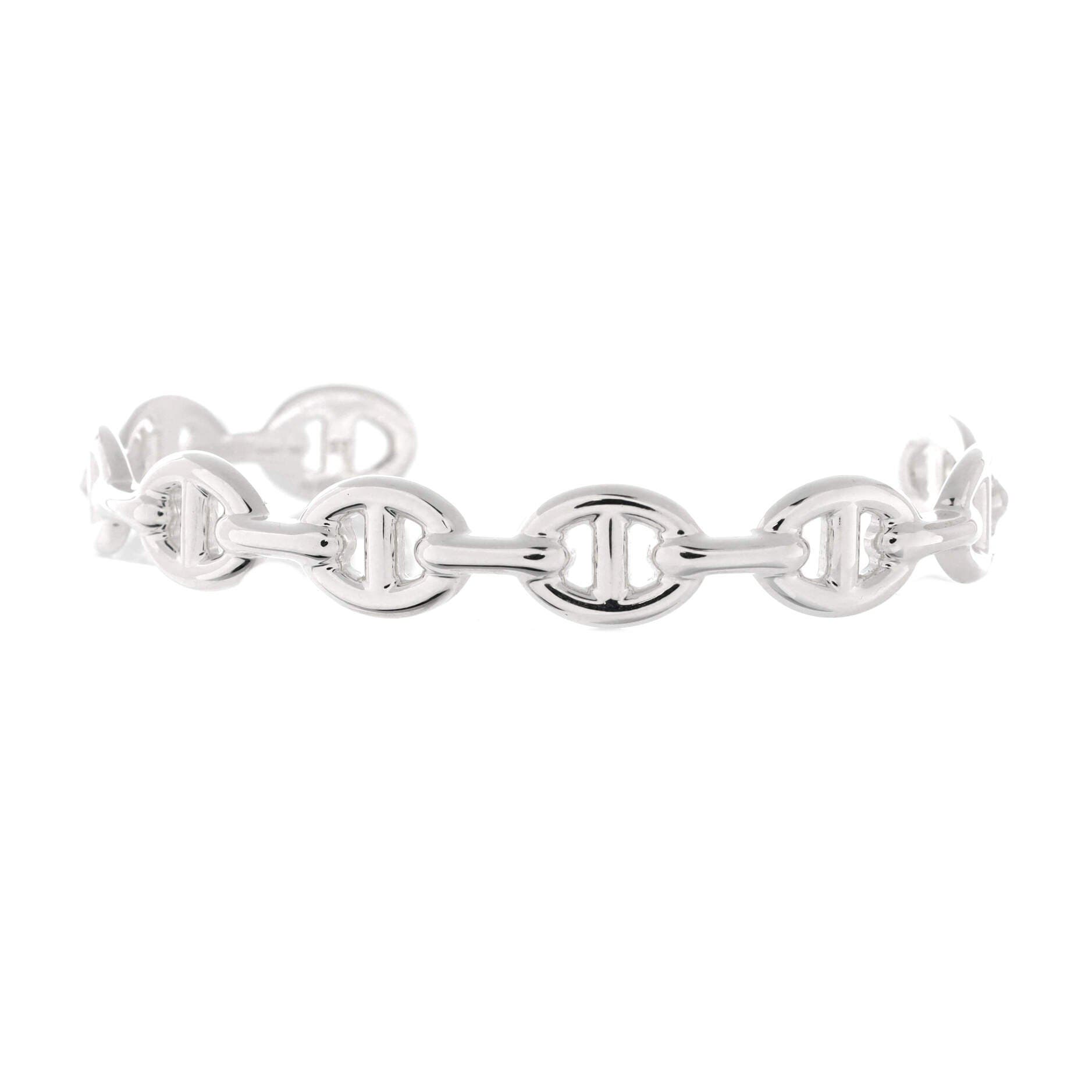Pre-Owned Hermes Chaine d'Ancre Enchainee Cuff Bracelet Sterling Silver Medium, Alternate, color, Silver