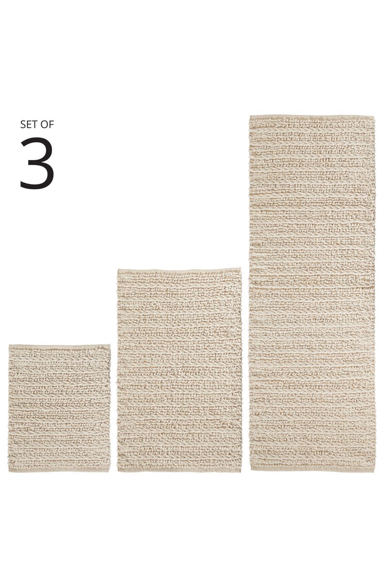 mDesign Bathroom 3 Piece Rug Set, Cotton, Water Absorbent Bath Mats, Natural/Tan, Alternate, color, Natural